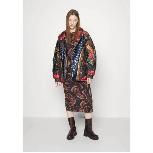 💕FARM RIO💕 Black Wild Bananas Metallic Reversible Puffer Jacket Large L NWT - Picture 9 of 16